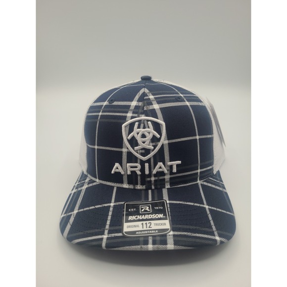 Ariat Men's Richardson 112 Adjustable Black/White Snapback Black Trucker Hat New - Picture 1 of 6
